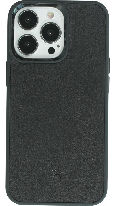 iPhone 13 Pro Max Case Hülle - NOPAAL Hülle aus echtem Kaktusleder mit Silikon Rand TPU - Schwarz