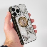 Coque iPhone 13 Pro Max - Nacre papillon strass avec support vidéo - Blanc