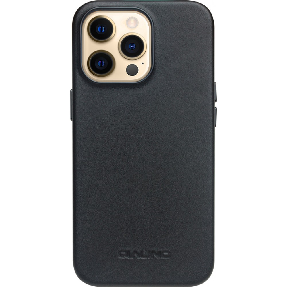 Coque iPhone 14 Pro - Qialino cuir véritable (compatible MagSafe) - Noir