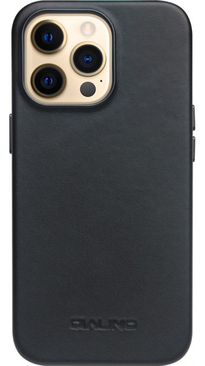 Coque iPhone 14 Pro Max - Qialino cuir véritable (compatible MagSafe) - Noir