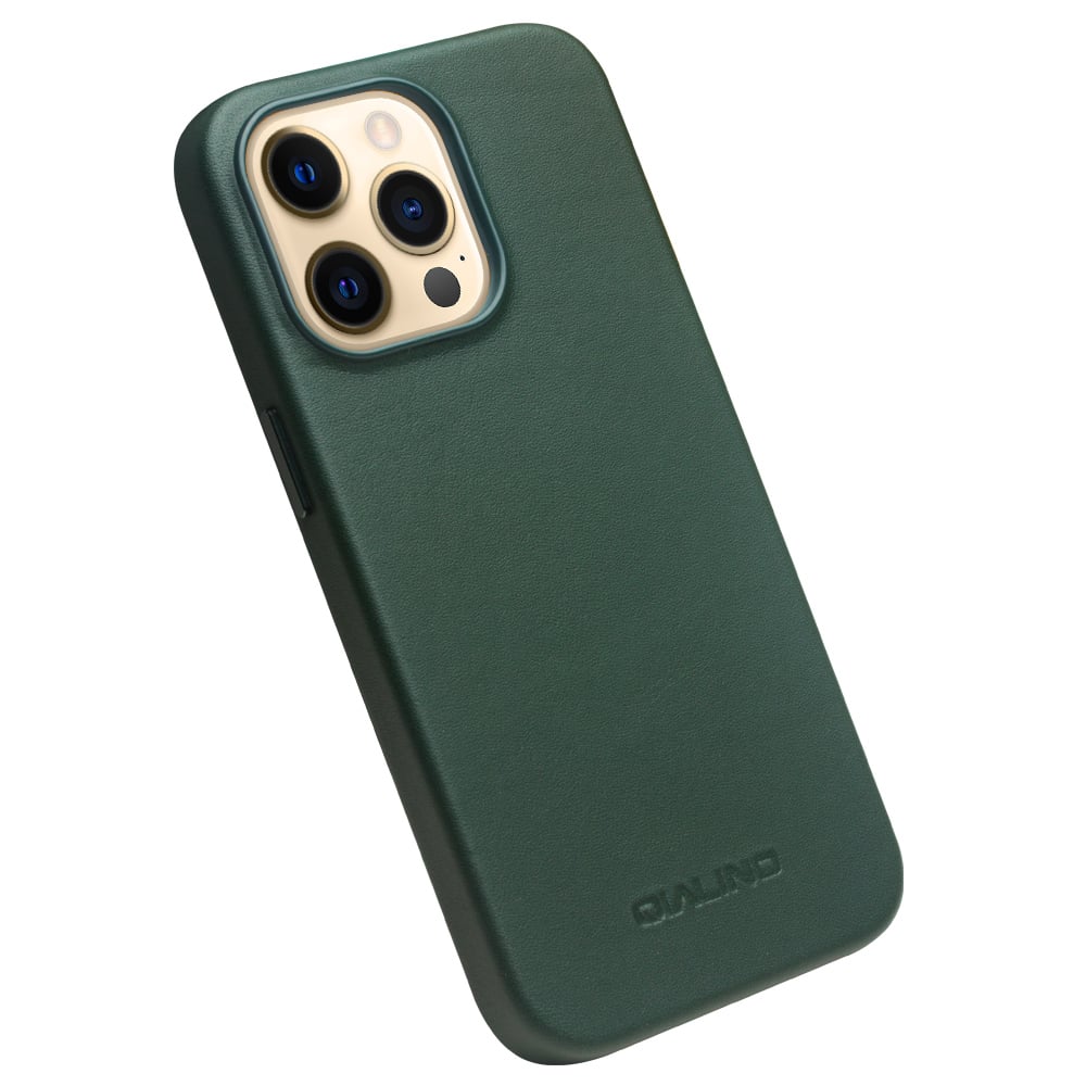 iPhone 13 Pro Case Hülle - Qialino Echtleder (MagSafe kompatibel) grün