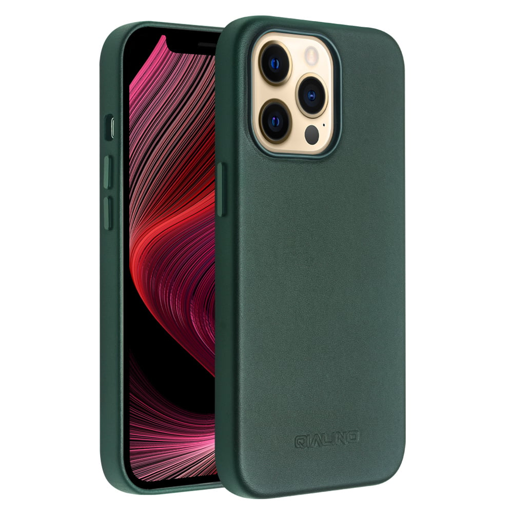 iPhone 14 Pro Case Hülle - Qialino Echtleder (MagSafe kompatibel) grün