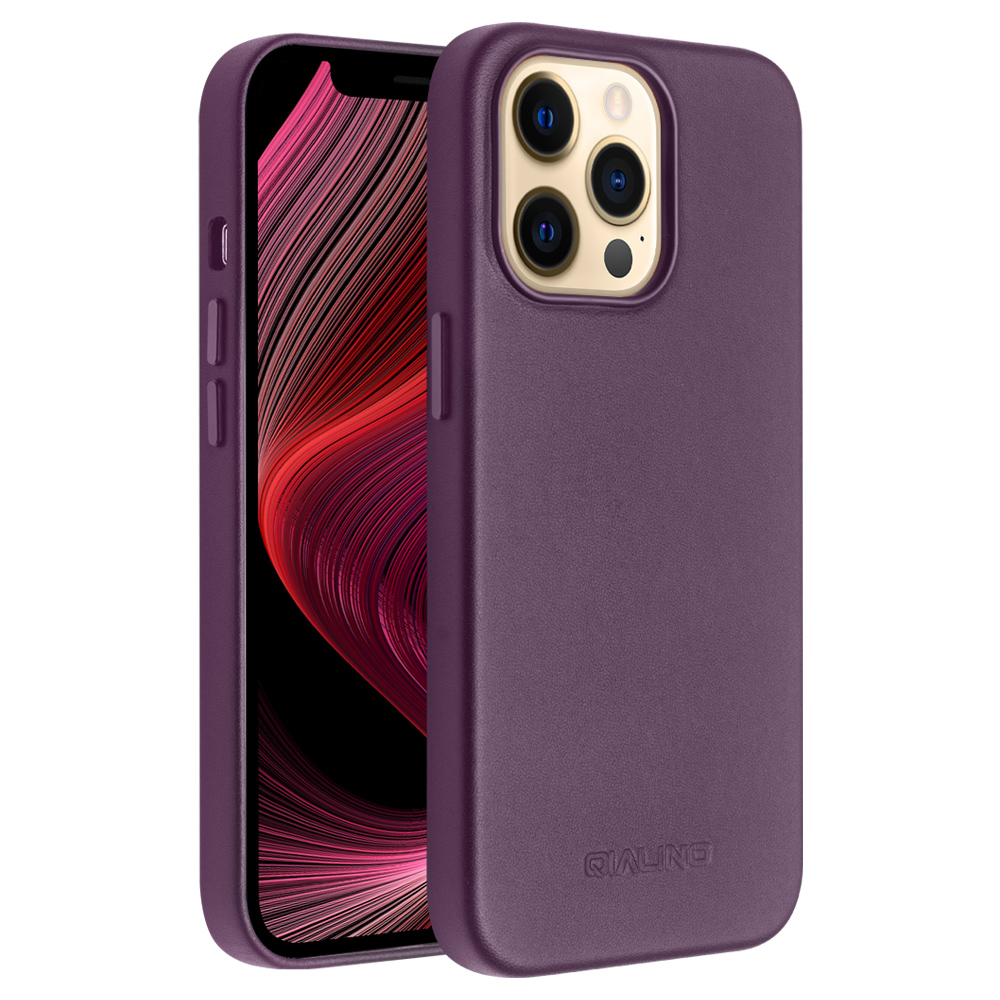 Coque iPhone 13 Pro - Qialino cuir véritable (compatible MagSafe) - Violet