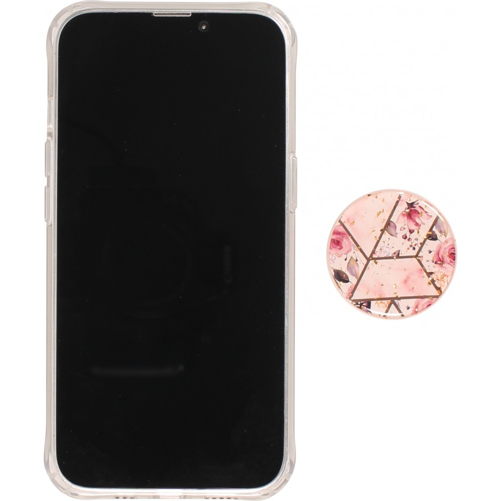 iPhone 13 Pro Case Hülle - Silikon Gel geometrische Streifen mit 3 stufigem Fingerhalter - Roses - Rosa