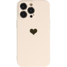 iPhone 15 Pro Case Hülle - Silikon Mat Herz gold - Beige