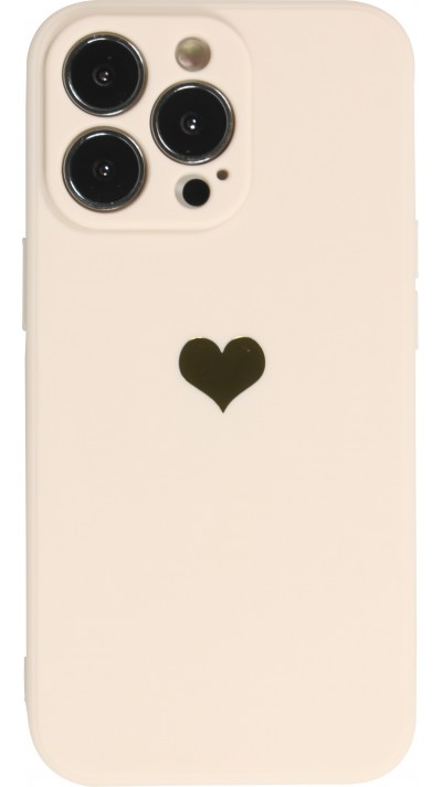 iPhone 14 Pro Max Case Hülle - Silikon Mat Herz gold - Beige