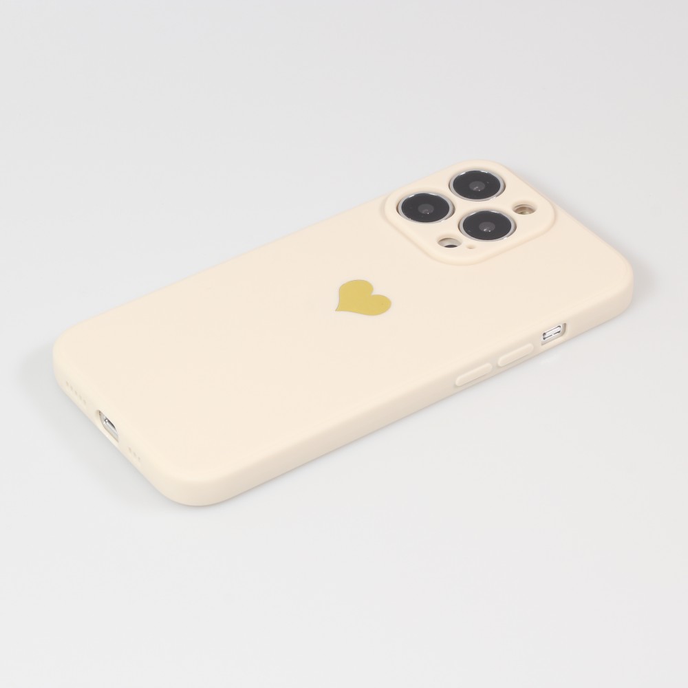 iPhone 15 Pro Case Hülle - Silikon Mat Herz gold - Beige