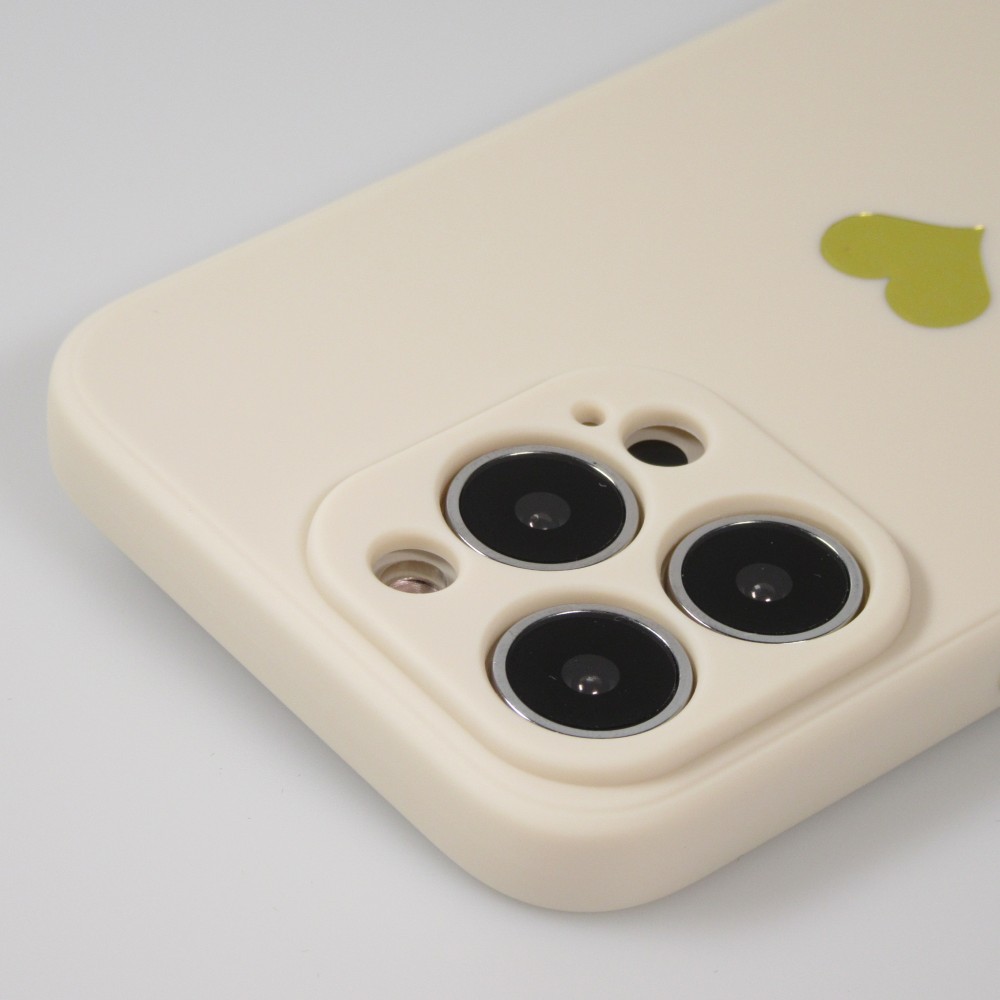 iPhone 15 Pro Case Hülle - Silikon Mat Herz gold - Beige