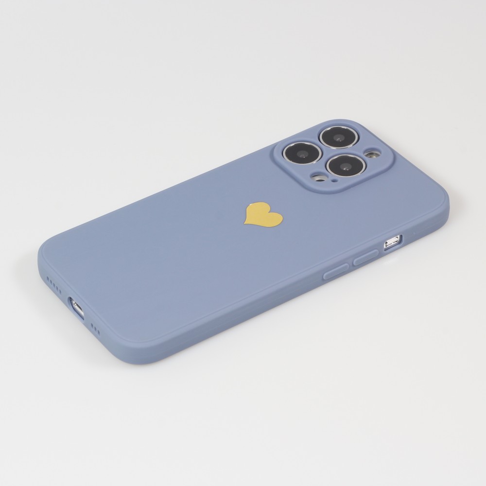 iPhone 15 Pro Case Hülle - Silikon Mat Herz gold - Blau