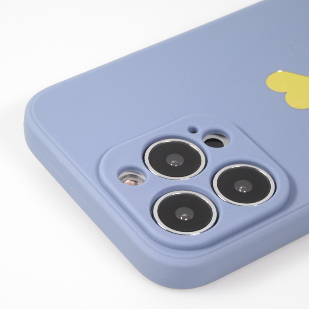 iPhone 15 Pro Case Hülle - Silikon Mat Herz gold - Blau