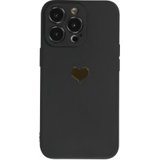 iPhone 13 Pro Case Hülle - Silikon Mat Herz gold - Schwarz