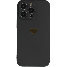 iPhone 15 Pro Case Hülle - Silikon Mat Herz gold - Schwarz