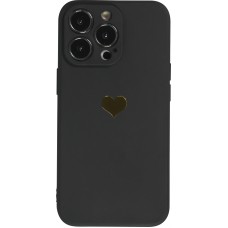 Coque iPhone 13 Pro Max - Silicone Mat Coeur doré - Noir