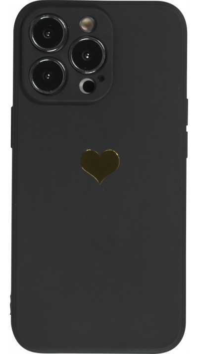 Samsung Galaxy S24 Case Hülle - Silikon Mat Herz gold - Schwarz