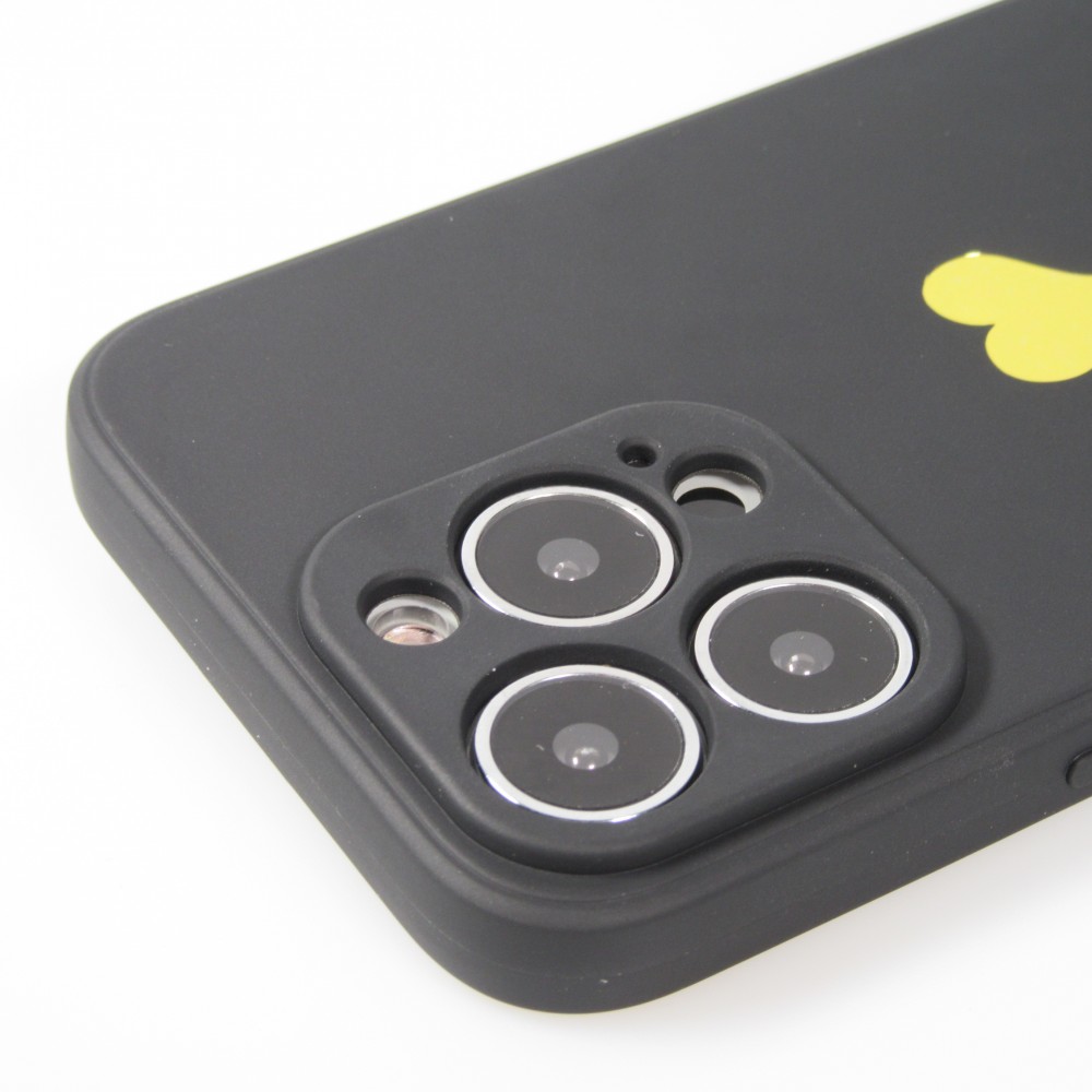 iPhone 15 Pro Case Hülle - Silikon Mat Herz gold - Schwarz