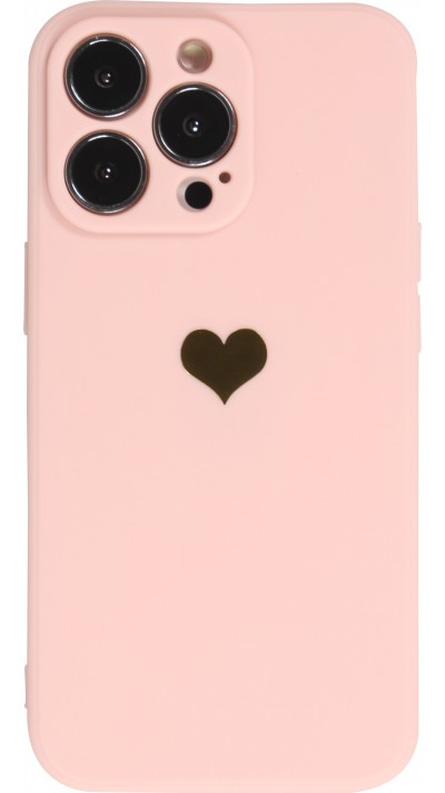 Coque iPhone 15 Pro - Silicone Mat Coeur doré - Rose