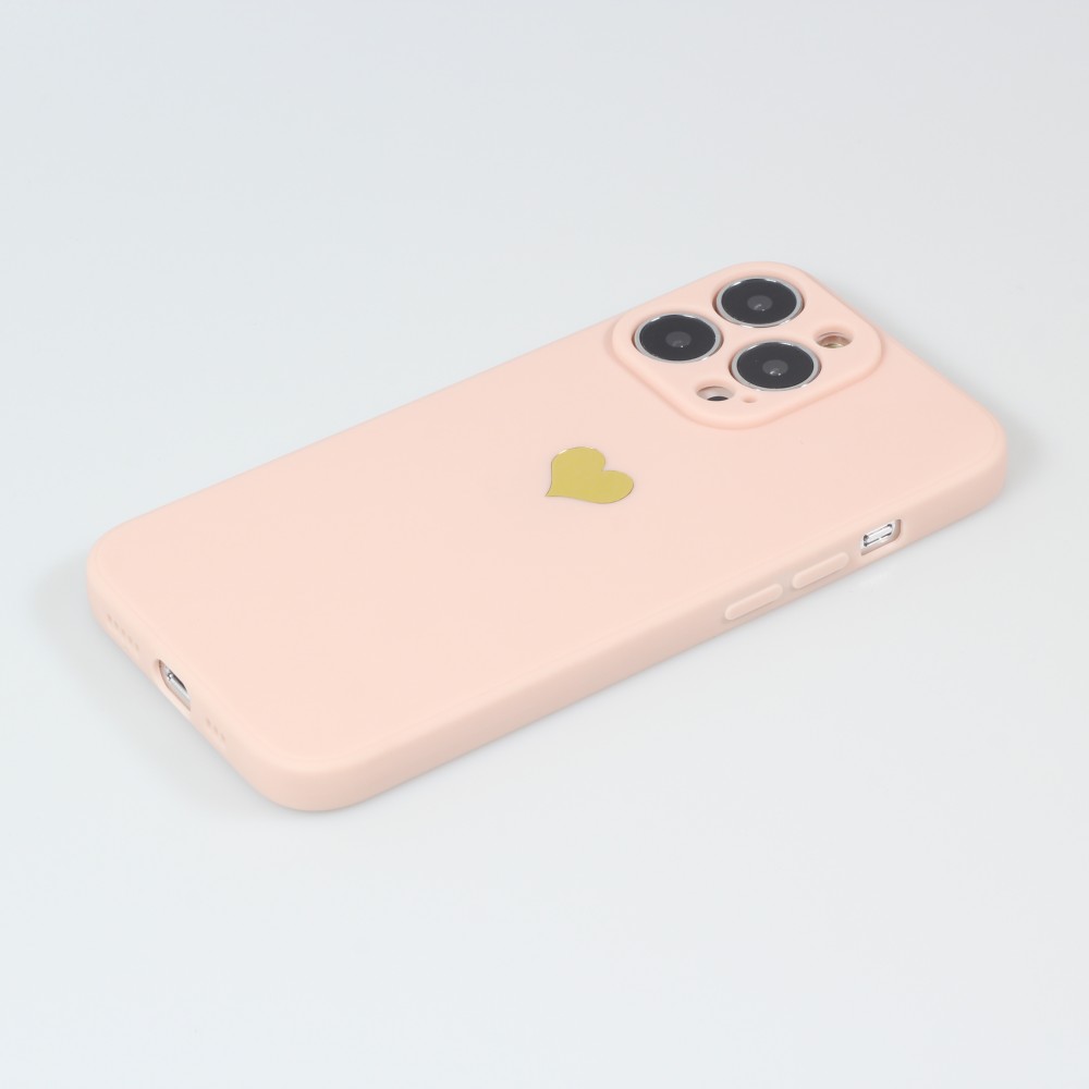 iPhone 15 Pro Max Case Hülle - Silikon Mat Herz gold - Rosa