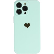 iPhone 15 Pro Case Hülle - Silikon Mat Herz gold - Türkis