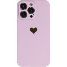 Coque iPhone 15 Pro Max - Silicone Mat Coeur doré - Violet