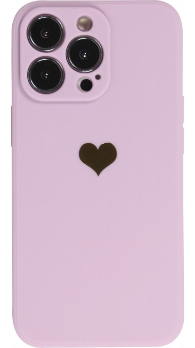 Coque iPhone 15 Pro Max - Silicone Mat Coeur doré - Violet