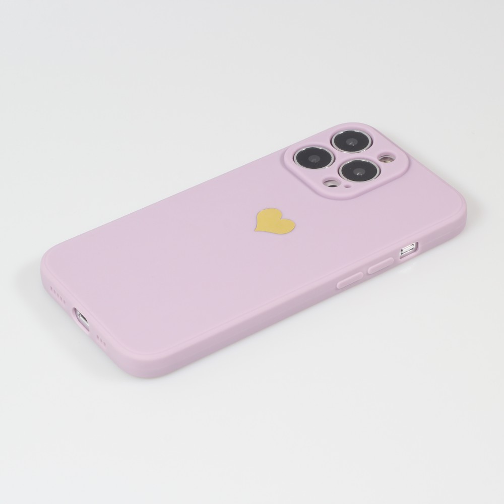 iPhone 15 Pro Case Hülle - Silikon Mat Herz gold - Violett