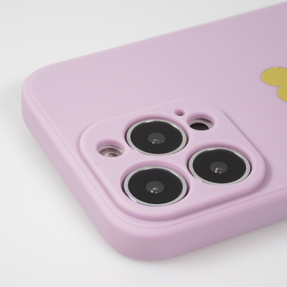 iPhone 15 Pro Case Hülle - Silikon Mat Herz gold - Violett