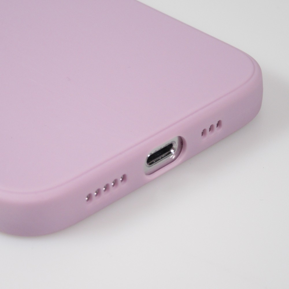 Coque iPhone 15 Pro - Silicone Mat Coeur doré - Violet