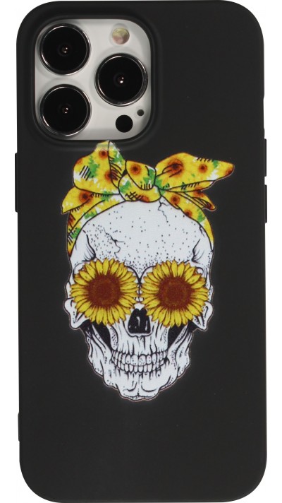 Hülle iPhone 13 Pro - Silikonmatte Skull flowers - Schwarz