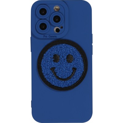 Coque iPhone 13 Pro - Silicone avec batch smiley et protection de la caméra - Bleu foncé