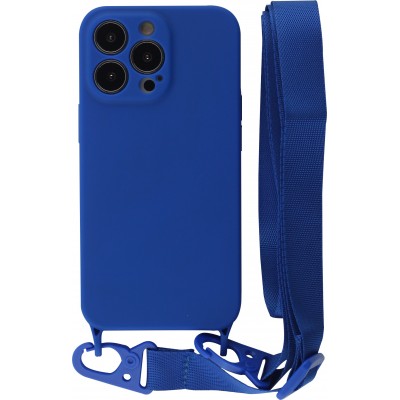 iPhone 13 Pro Max Case Hülle - Silikon mit Kordel und Haken dunkelblau