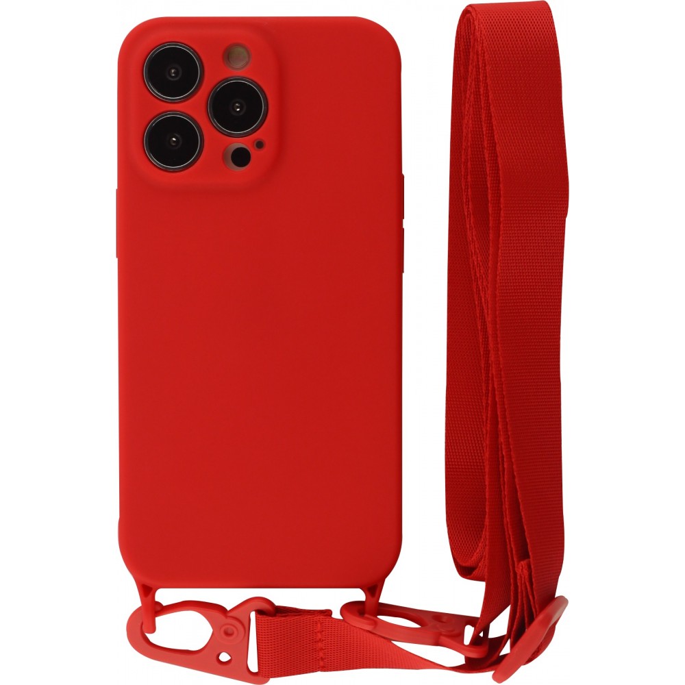 iPhone 13 Pro Case Hülle - Silikon mit Kordel und Haken - Rot