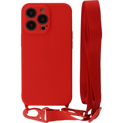 Coque iPhone 13 Pro - Silicone avec lanière et crochet - Rouge