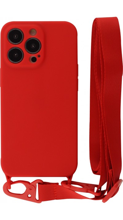 iPhone 13 Pro Case Hülle - Silikon mit Kordel und Haken - Rot