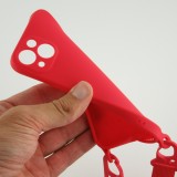 iPhone 13 Pro Case Hülle - Silikon mit Kordel und Haken - Rot