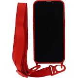 iPhone 13 Pro Case Hülle - Silikon mit Kordel und Haken - Rot