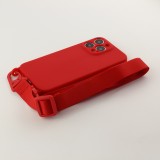 iPhone 13 Pro Case Hülle - Silikon mit Kordel und Haken - Rot