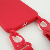 iPhone 13 Pro Case Hülle - Silikon mit Kordel und Haken - Rot
