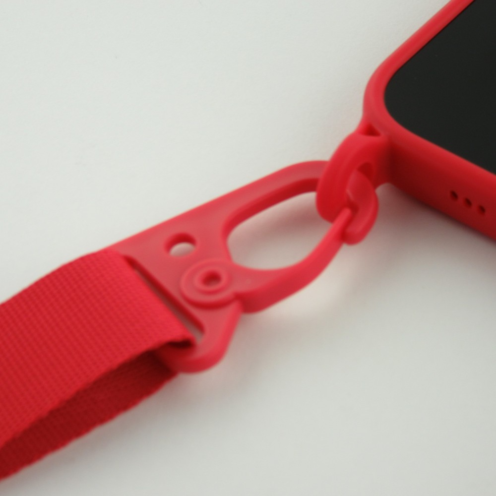 iPhone 13 Pro Case Hülle - Silikon mit Kordel und Haken - Rot