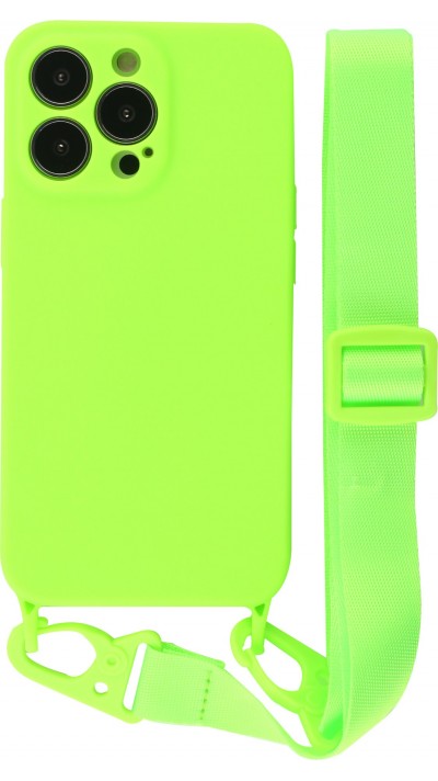 Coque iPhone 13 Pro - Silicone avec lanière et crochet vert clair