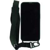 iPhone 13 Pro Case Hülle - Silikon mit Kordel und Haken - Dunkelgrün