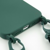 iPhone 13 Pro Case Hülle - Silikon mit Kordel und Haken - Dunkelgrün