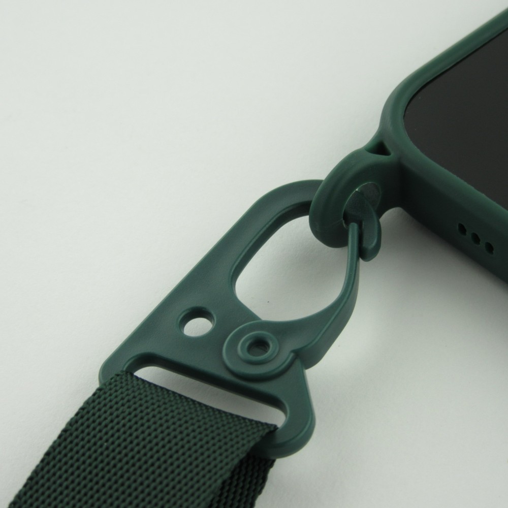 iPhone 13 Pro Case Hülle - Silikon mit Kordel und Haken - Dunkelgrün