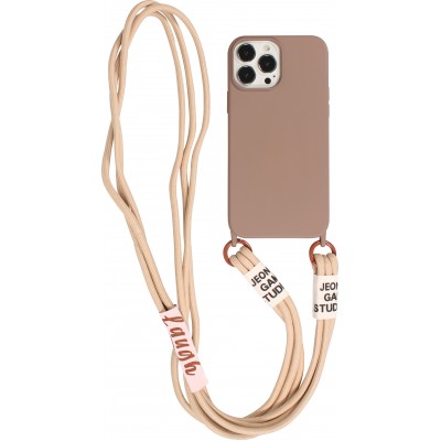 iPhone 13 Pro Case Hülle - Silikon Fashion Jeong Gam Studio Laugh Often mit Umhängeseil - Braun
