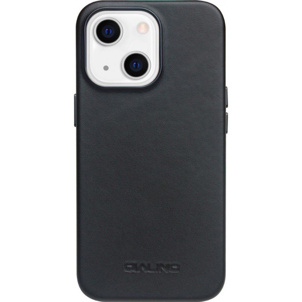 Coque iPhone 13 - Qialino cuir véritable (compatible MagSafe) - Noir