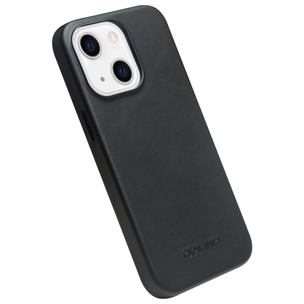 Coque iPhone 13 - Qialino cuir véritable (compatible MagSafe) - Noir