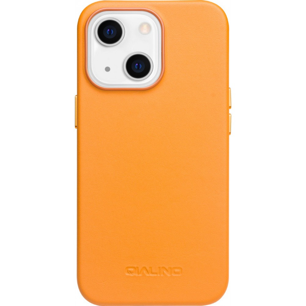 Coque iPhone 14 - Qialino cuir véritable (compatible MagSafe) - Orange