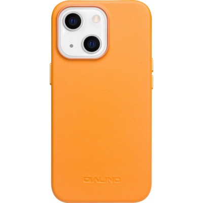 Coque iPhone 14 Plus - Qialino cuir véritable (compatible MagSafe) - Orange