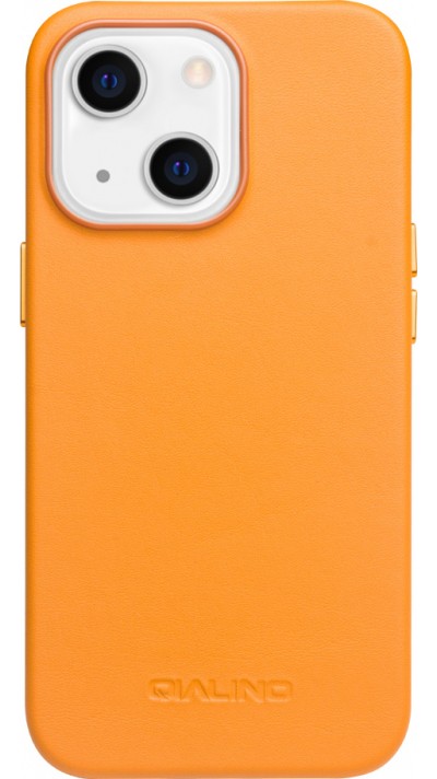 Coque iPhone 14 - Qialino cuir véritable (compatible MagSafe) - Orange