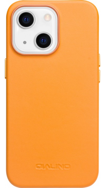 Coque iPhone 14 - Qialino cuir véritable (compatible MagSafe) - Orange