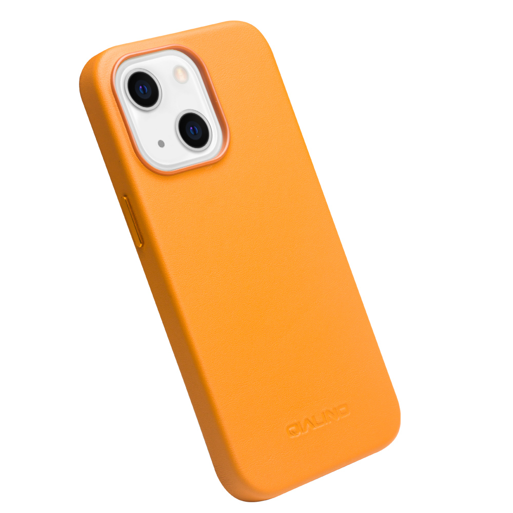 iPhone 14 Plus Case Hülle - Qialino Echtleder (MagSafe kompatibel) - Orange